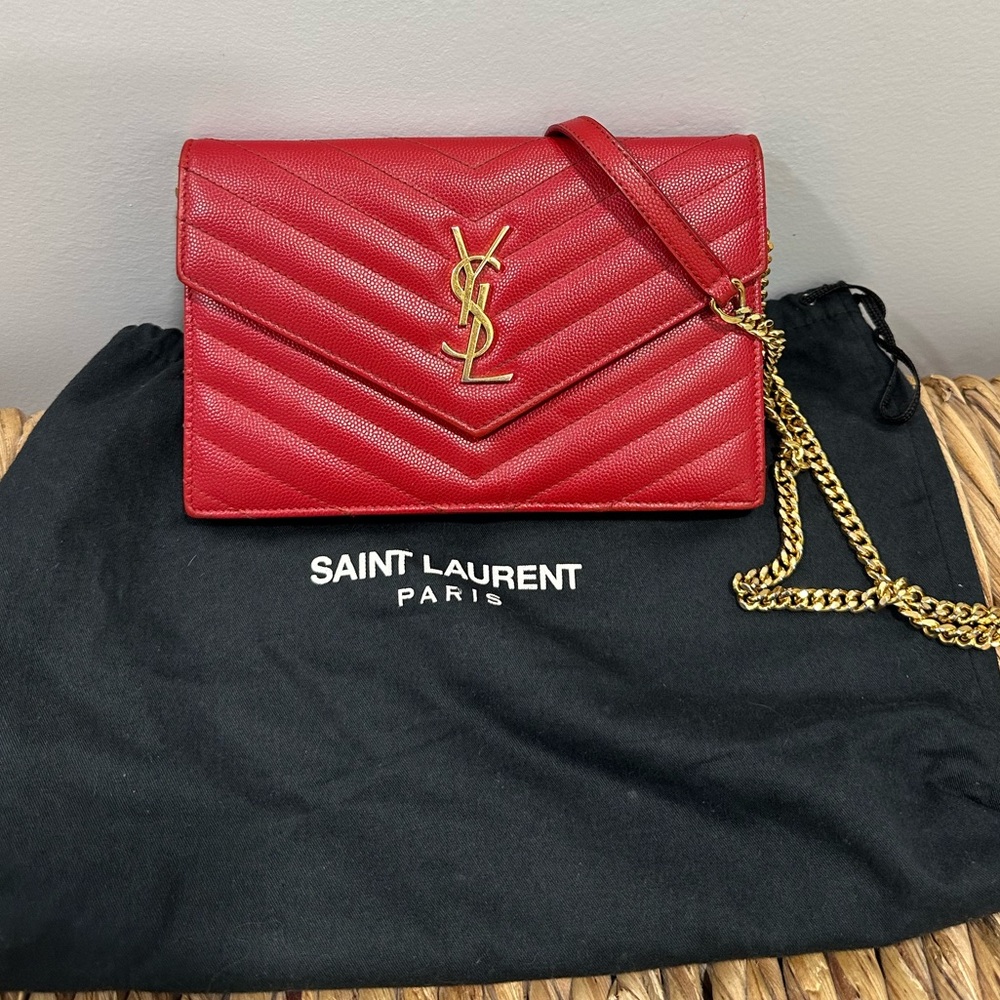 Saint Laurent Red Chevron Shoulder Bag